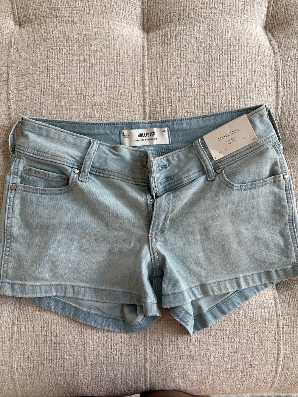 Hollister Faded Light Blue Denim Shortie Shorts